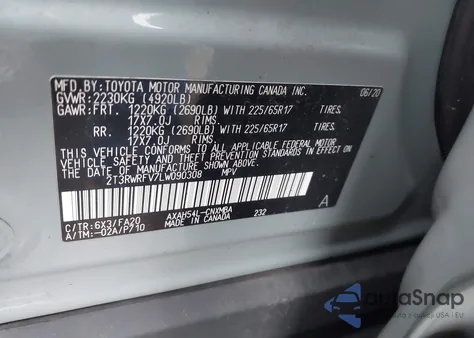 2020 Toyota Rav4 Hybrid Xle из США, поврежденный, VIN 2T3RWRFV7LW090308